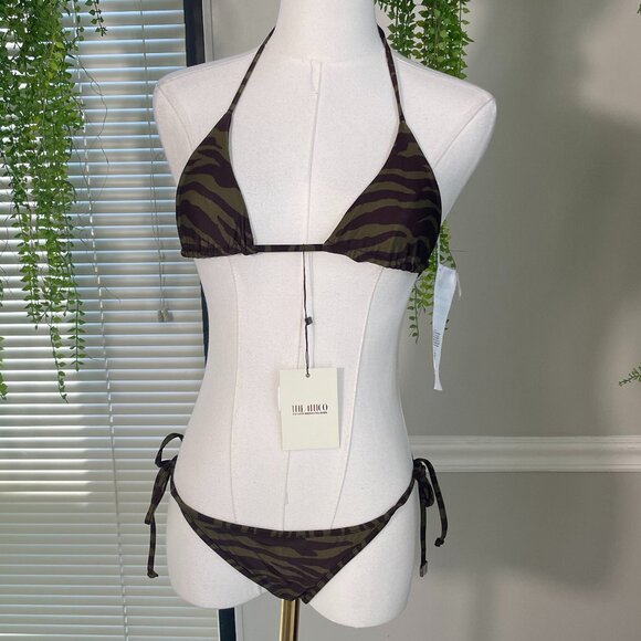(NWT) Attico | Zebra Printed Bikini Set In Brown - Picture 1 of 6